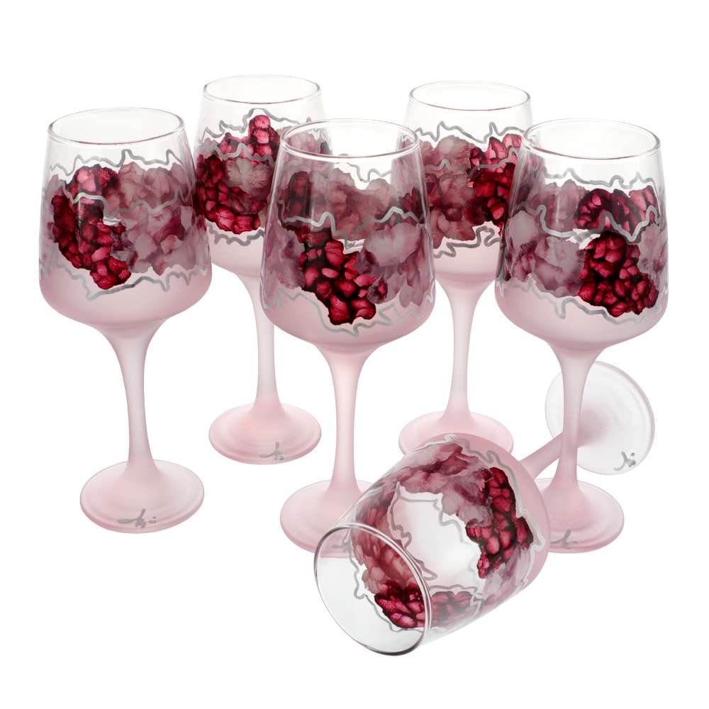 Set 6 Pahare Vin Pictate Manual Roz 380 ml